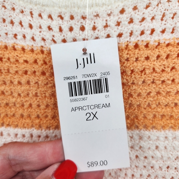 J. Jill Striped Open Knit Sweater Womens Plus Size 2X Apricot Cream NWT - Picture 5 of 7
